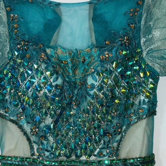 Glamorous Teal Embellished Long Sleeve Dress